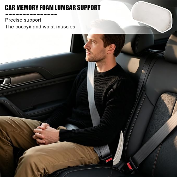 Zpana Car Lumbar Support Pillow, Memory Foam Vehicle Seat Lower Back Support Cushion for Back Pain Relief & Sciatica, Comfortable Auto Driver Seat Pad, Universal for Vehicles (Beige)