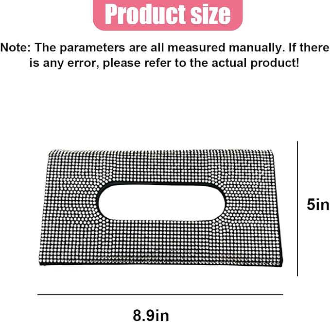 Bling Car Sun Visor Tissue Box Holder, PU Leather Auto Paper Towel Cover, Glitter Crystal Rhinestone Napkin Holder, Car Decoration Accessories for Women (Black/White)