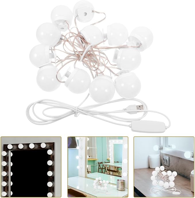 12Pcs Led Makeup Mirror Bulbs USB Vanity Lights Brightness Adjustable Soft White Light for Bathroom Dressing Table