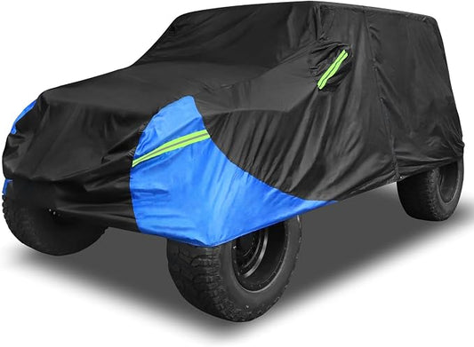 X AUTOHAUX for Jeep Wrangler Cover 2 Door Waterproof SUV Covers for Jeep Wrangler Unlimited Sport/Sahara/Rubicon JK JL TJ YJ All Weather Protection Outdoor Black Blue | for Jeep Wrangler Unlimited Sport Sahara Rubicon JK JL TJ YJ, All Weather Protectio...