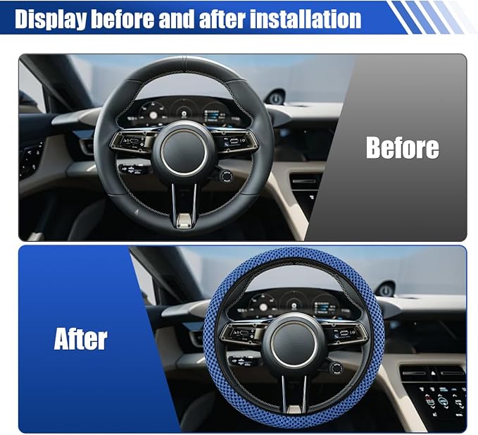 Elastic Stretch Steering Wheel Cover, for Men Women (Blue) | 15" Breathable Microfiber Ice Silk Steering Wheel Protector, Universal Anti-Slip Warm in Winter&Cool in Summer Car Accessory