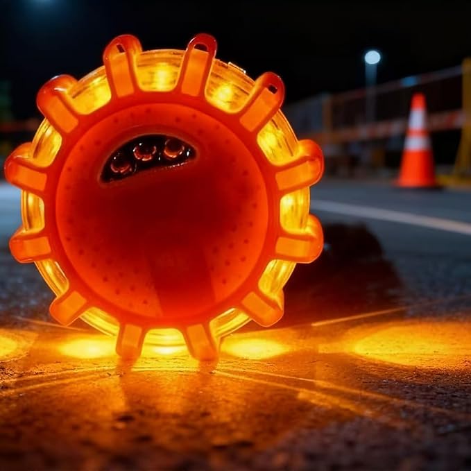 Led Road Flares,With Magnetic Base Hook,Roadside Warning Car Safety Beacon Flashing Disc Flare Kit,For Vehicle And Outdoor Activities