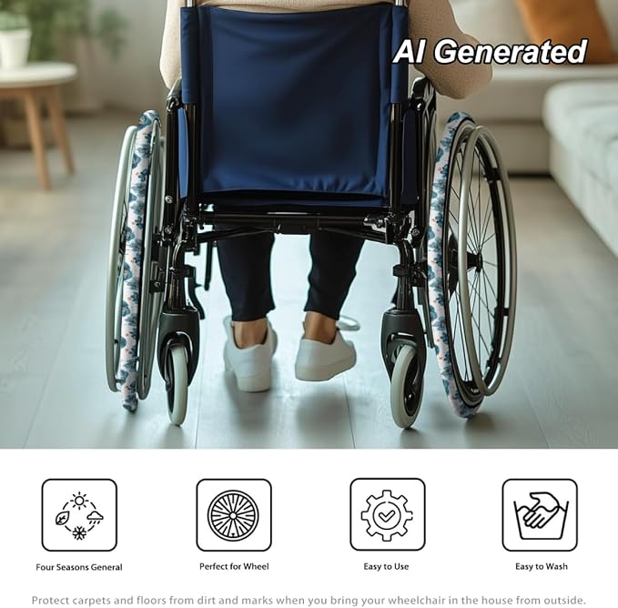 Floral Wheelchair Wheel Covers 2 Pack Wheelchair Accessories Tyre Covers to Protect Floors Carpets