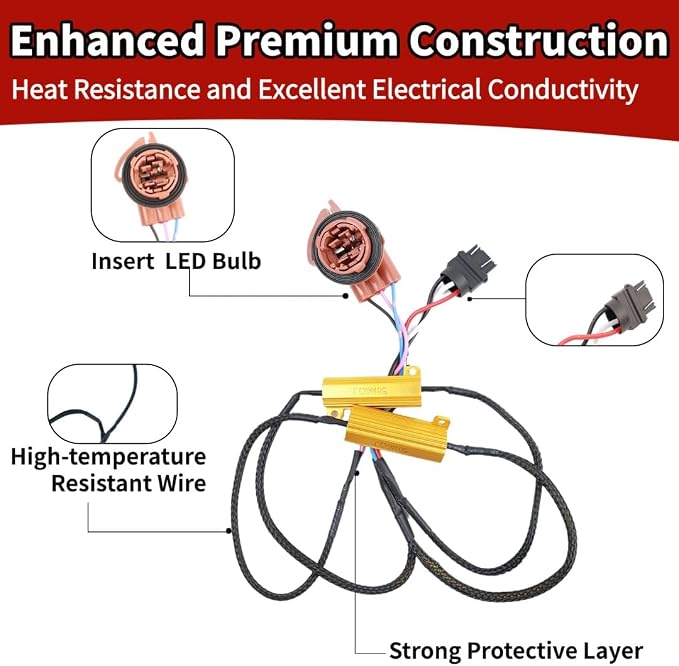 3157 4157 Led Load Resistor Harness Led Turn Signal Hyper Flash Fix | 50W 6ohm 4157 3157 T25 Plug and Play Load Resistor Switchback Led Resistor Anti Hyper Flash Brake Light Blinker 2Pcs