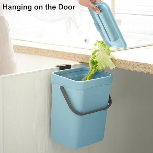 LALASTAR Compost Bin Kitchen, Small Compost Bin for Kitchen, Countertop Compost Bucket with Lid, Odorless Hanging Trash Can for RV/Office/Dog, Mini Food Waste Bin for Countertop, 3L/0.8 Gal, Blue