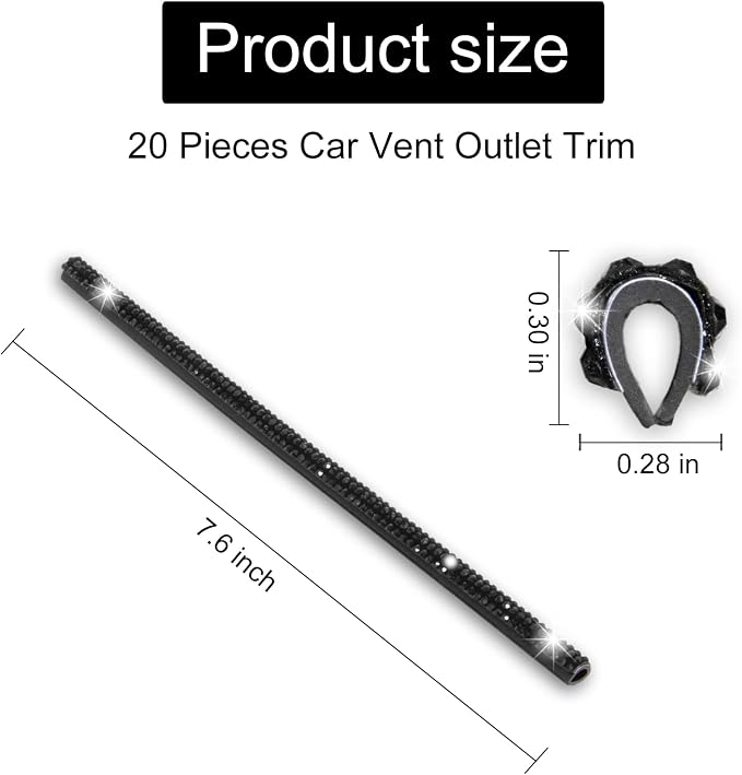 LivTee Bling Car Air Vent Outlet Moulding Trim, 10PCS Car Air Conditioner Decoration Strip, Bling Rhinestone Diamond Car Interior Accessories for Women and Teens, Black