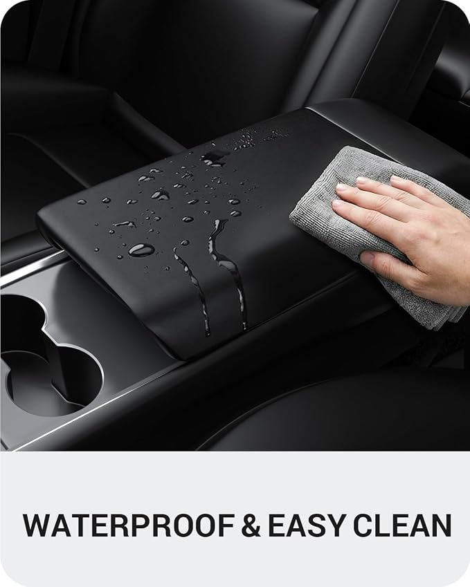 BASENOR Upgraded Tesla Model Y Model 3 Center Console Cover TPU Armrest Cover Non-Slip Protector Armrest 2017-2024 Tesla Interior Accessories Black (Not Compatible with 2024 2025 Tesla Model 3)