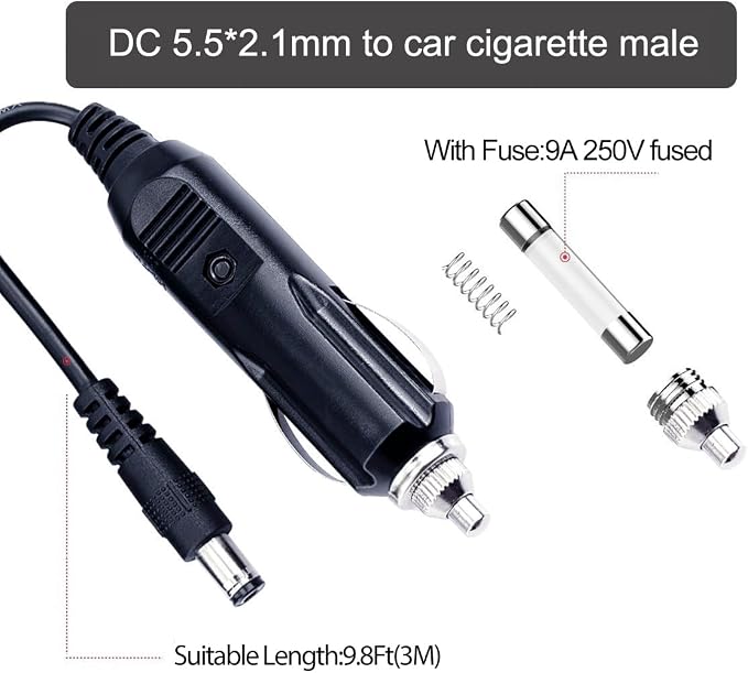 Car Charger for Spectra s1 Breast Pump,Tire Inflator Accessories 9FT 12V 9A | DC Power Cord 5.5x2.1mm ,Universal Cigarette Lighter Charger Cable Adapter for Portable Air Compressors,Camera