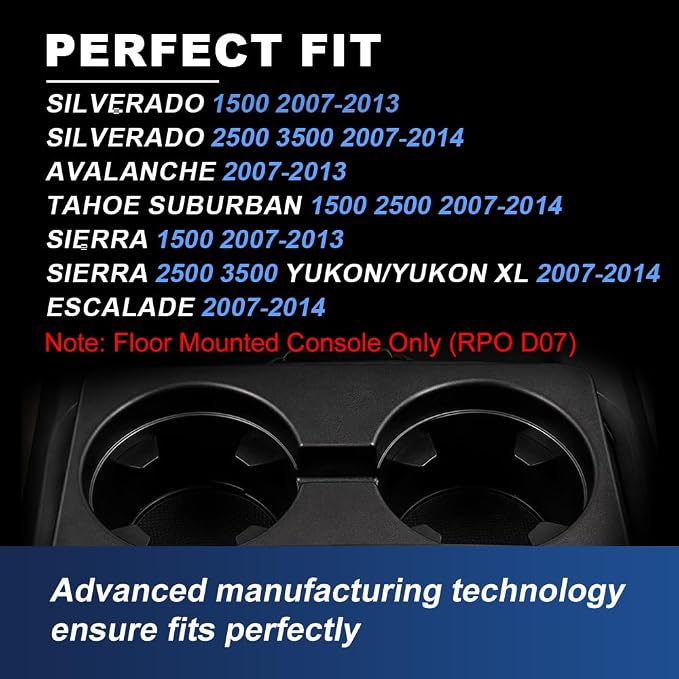 PIT66 Dual Cup Holder Inserts 2pcs Compatible with Chevy Silverado Avalanche Suburban Sierra Yukon Escalade 2007 2008 2009 2010 2011 2012 2013 2014 Drink Holder 19154712 Black