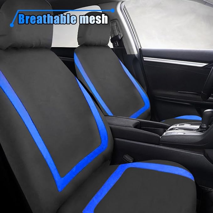 LAINLOY 2 Pack Car Seat Covers, Breathable Seat Protectors, Anti-Slip Driver Seat Cover, Comfortable Front Seat Cover Set Universal Fit for Truck, SUV, Sedan, Airbag Compatible (Black&Blue)