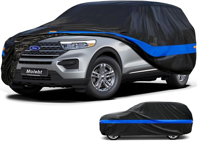 SUV Car Cover Waterproof All Weather for Automobiles, Universal Fit Ford Explorer, Jeep Grand Cherokee, Toyota Highlander, BMW x5, Lexus RX, Honda Pilot etc.(191-201 inch)