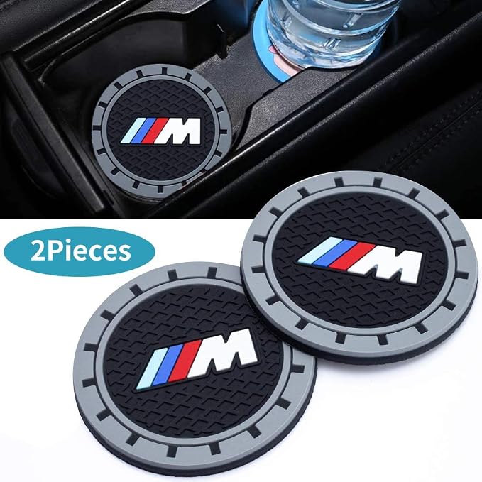 Car Cup Holder Coaster Compatible with BMW M M2 M4 M5 M6 M8 X1 X2 X3 X5 X6 M135i M240i Z4 328i X7, Auto Cup Holder Insert Coaster, 2PCS