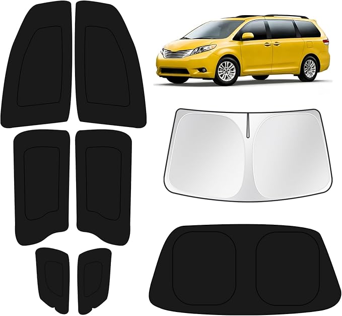 KUST Car Window Shades for Toyota Sienna 2011-2017 2018 2019 2020 Windshield Sun Shade Side Window Cover UV Block Privacy Protection Accessories for Camping Blackout Rear Back Full Set 8PCS