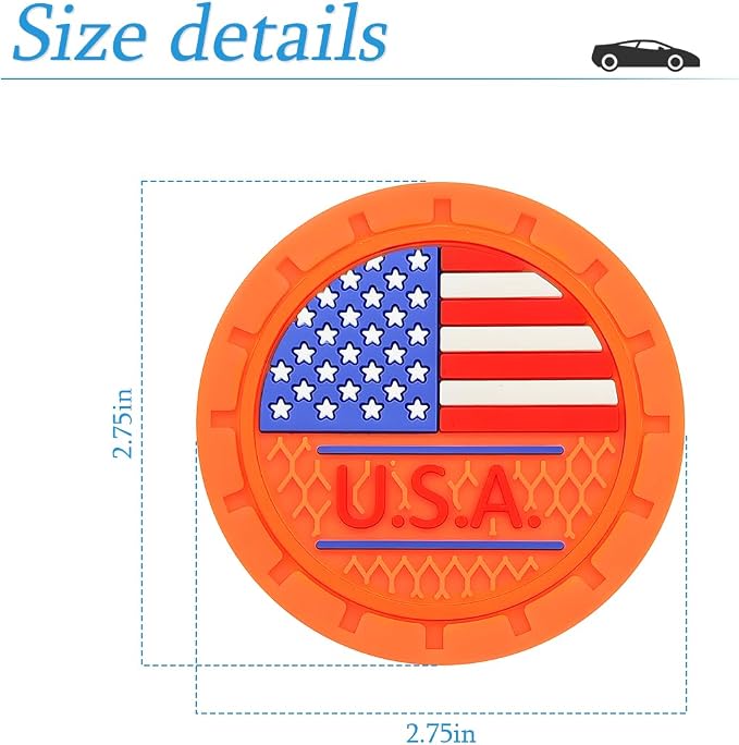 AUCELI 4 Pack Car Cup Holder Coasters, Colored American Flag US Flag Insert Car Cup Coaster, 2.75 Inch Anti Slip Shockproof Embedded Drink Mat, Vehicle Interior Decor Accessories
