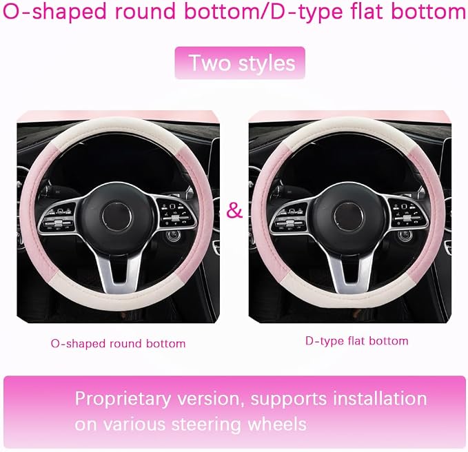 Zpana Car Steering Wheel Cover, 15" Linen Breathable Soft Anti-Slip Full Surround Vehicle Steering Wheel Protector, Automobile Interior Protection, Universal for Sedan Truck SUV (Pink)