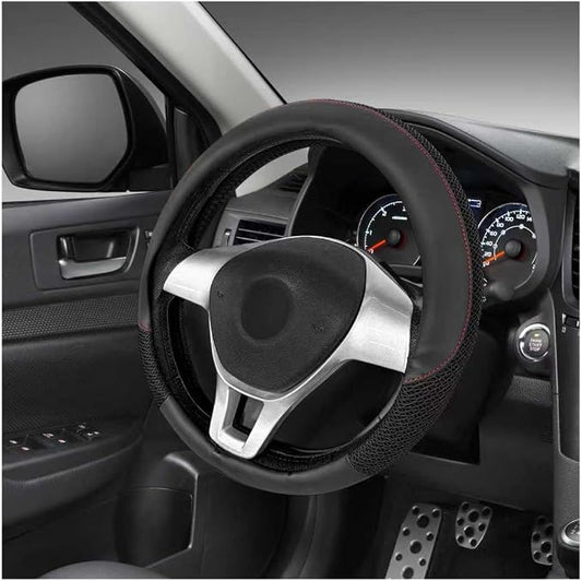 Sun Walker Steering Wheel Cover, 15 inch Breathable Steering Wheel Protector with Anti-Slip Lining, Comfortable Wheel Wrap Cover for Most Vehicles, Universal Car Accessories (Black)