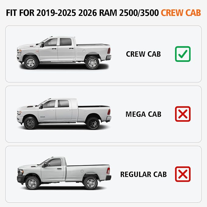 Floor Mats for 2019-2025 2026 Ram 2500/3500 Crew-Cab | 1st Row Bucket Seat (Not for PTO KIT Models), TPE Rubber Floor Liners Anti-Slip Automotive Mats for 2024 Ram Accessories