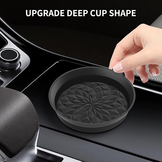 ME.FAN Car Cup Coasters [4 Pack] Silicone Cars Coasters - Universal Non-Slip Recessed Interior Accessories - Cup Holder Inserts Black