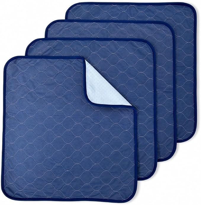 Flux Troy Technologies - Waterproof Chair Pads for Incontinence - 4 Pack | For Wheelchair, Furniture, Bed, Car, Kids & Pets - Absorbent & Non-Slip - Reusable & Washable - Made in USA - 22” x 21” -Blue
