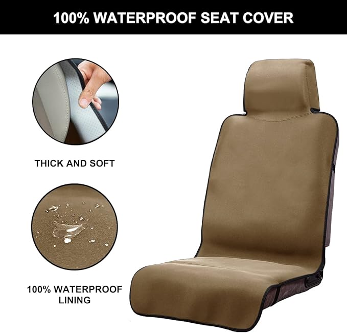 Waterproof Seat Cover, 2pcs Upgraded Sweat Carseat Protector, Perfect for Universal Anti-Slip Car Truck SUV Seat, Ideal for Surfing Yoga Gym Workout, Khaki