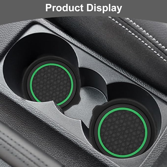 HZEL Car Cup Holder Coasters, 4PCS Non Slip Waterproof Vehicle Water Bottle Pads, Recessed Automotive Interior Drink Mat Decoration Accessories, Universal for SUV Sedan Truck (Green/Black)