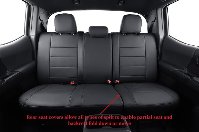coverdream Tacoma Seat Covers Full Set for 2016-2023 Toyota Tacoma Double/Crew Cab SR,SR5,TRD Off Road,TRD Pro,TRD Sport,Limited Pickup,Fully Covered Waterproof Leather Car Seat Protector (Black)