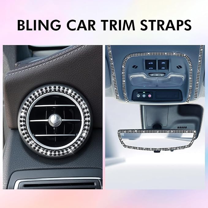 16.4Ft Bling Car Trim Self Adhesive Bling Rhinestone Car Accessories for Women Glitter Crystal Rhinestone Cars Interior Exterior Accessories Sticker DIY Cars Dashboard Diamond Decor for Women (Pink)