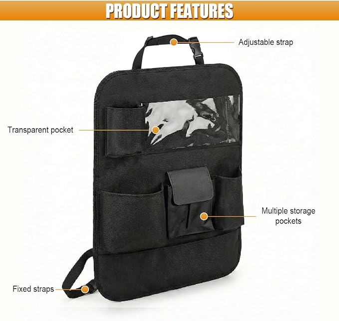 Car Backseat Organizer, Oxford Cloth Car Seat Back Kick Mat Protector, Multifunctional Auto Interior Hanging Storage Pocket for Cars, SUVs(Without)