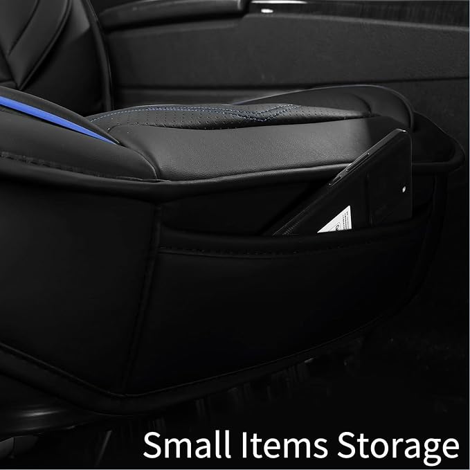 HChengkikz Front Car Seat Cover, Faux Leather, Waterproof (Black+Blueline) | Easy Maintenance, Airbag Compatible, Universal Fit For Most SUVs Trucks Pick-ups Sedans