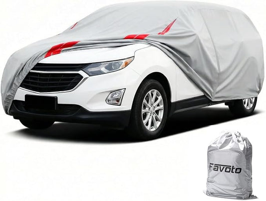 Favoto SUV Car Cover Waterproof Custom Fit for Chevy Equinox (2005-2026) | Heavy Duty Car Cover for Automobiles Outdoor with Reflective Strips All Weather Snow Sun Dust UV Protection