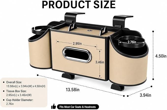 4-in-1 car organizer back seat, Multi-Pocket backseat car cup holder, Universal back seat cup holders for cars, car organization, for Travel & Daily Use (METER)