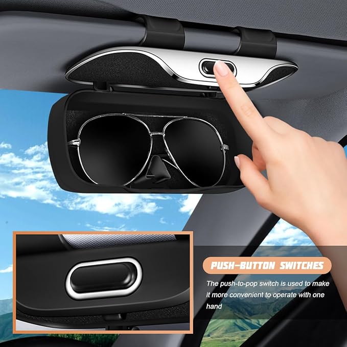 zipelo Sunglasses Holder for Car Sun Visor, Protective Automotive Eyeglasses Storage Case Hanger, Soft Vehicle Interior Glasses Organizer Box Accessories, Universal Fit (White)