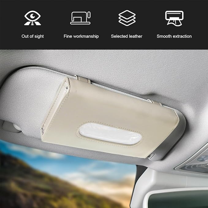 Ohleats Car Tissue Holder, Leather Sun Visor Napkin Holder, Auto Backseat Tissue Mask Case Dispenser for Most Vehicles, Universal Interior Car Accessories Hanging Tissues (Beige)