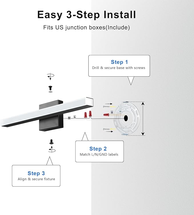 IZORRO Modern Bathroom Vanity Light 16 inch, Rotatable, 12W Dimmable Led Bathroom Light Fixture Over Mirror, Black Vanity Light Bar (Cool White 6000K)