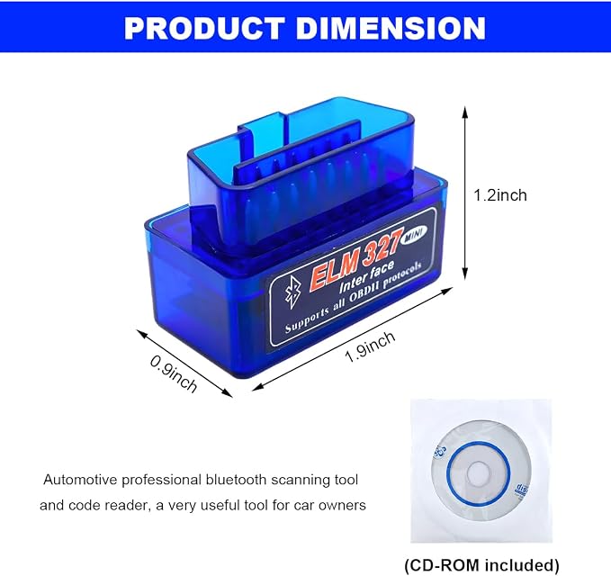 ELM327 OBDII Car Auto Diagnostic Scanner, Professional Wireless Bluetooth Scan Tool Failure Detector, OBD2 Engine Fault Code Reader for Android Windows, Car Accessories