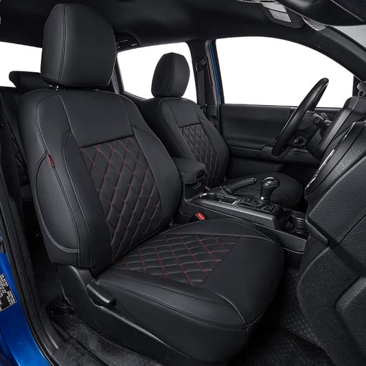 coverdream 2nd Gen Tacoma Seat Covers Custom Fit for 2012-2015 Toyota Tacoma Double Cab/Crew Cab(TRD Sport Seats),Fully Covered Faux Leather Seat Protector-Full Set(Black & Diamond)