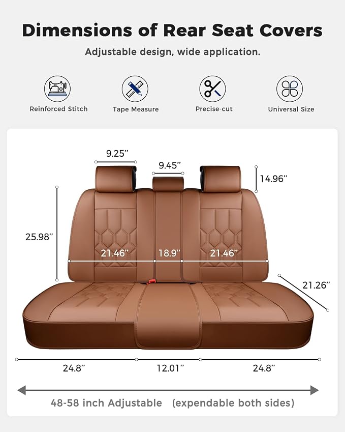 Huidasource Seat Covers Full Set, Universal Fit for Cars SUVs Trucks, Brown | Full Coverage Leather Car Seat Cover, Airbag, Cupholder Compatible, Seat Function Retain, Velcro Adjustable