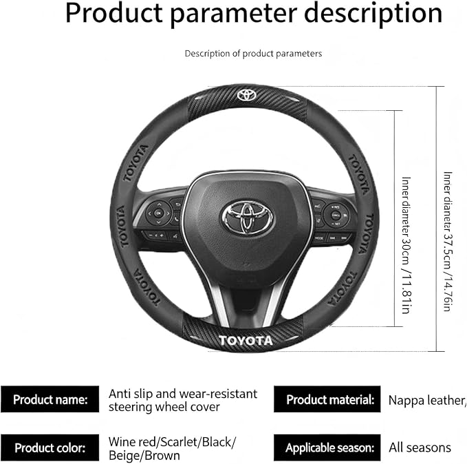 fit for Toyota Steering Wheel Cover, Carbon Fiber Texture Nappa Leather,Car Steering Wheel Protector,Round Shape,Compatible with Toyota Tacoma 4runner Rav4 Corolla Camry Tundra Highlander Accessories