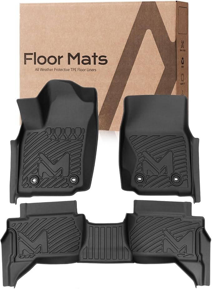 Floor Mats & Floor Liners Custom for 2024-2026 Toyota Tacoma Double Cab (Not fit Hybrid), TPE Automotive All Weather Cover Protection Waterproof Black Front & Rear Row Full Set Car Mats, 3PCS