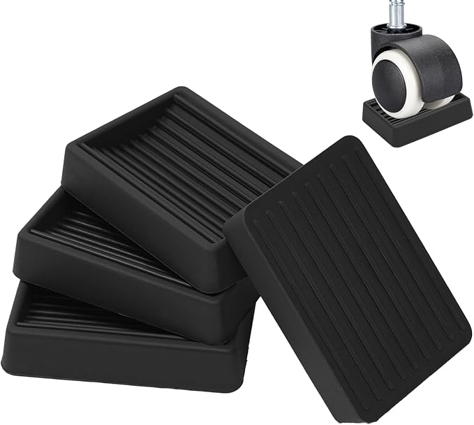 Jayen Bed Wheel Stoppers, 4 Pack Rubber Caster Stoppers, Black | Dual-Sided Anti-Slip Texture Keeps Furniture Securely in Place While Protecting Hardwood, Tile, and Other Floors