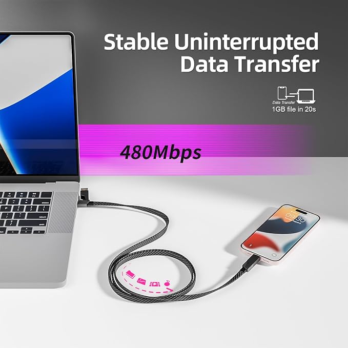 USB C Cable, 240W MAX 4 in 1 Charging Cable 5FT with E-Mark Chip, Fast Charging USB A/C to C/Lightning Cable for iPhone 17/16/15/14/13 Series, Pad/Android/Tablets/Car and More, iPhone Charger Cord