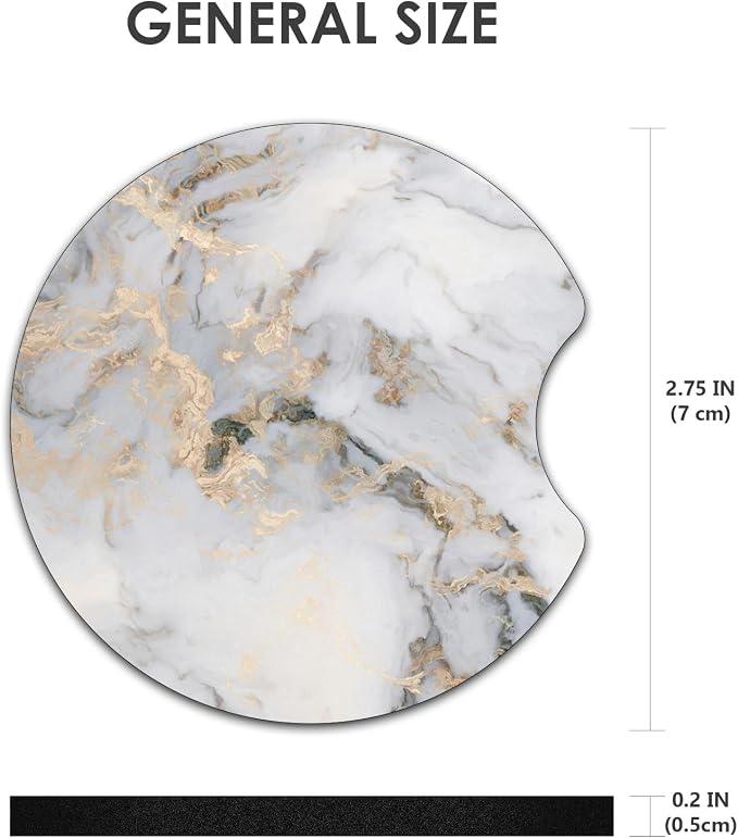 2 Pack Car Coasters，2.75-inch Neoprene Non-Slip Cup Holder Coasters for Car，Cute Car Interior Accessories for Men and Women，Gray Marble