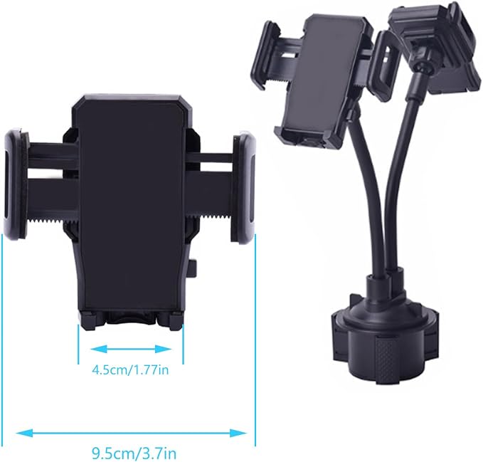Cup Car Phone Holder, Double Car Cup Phone Holder, Universal Adjustable and Scalable Car Cup Holder Phone Mount Compatible with Phone Width 1.7""-3.7"" (Black)