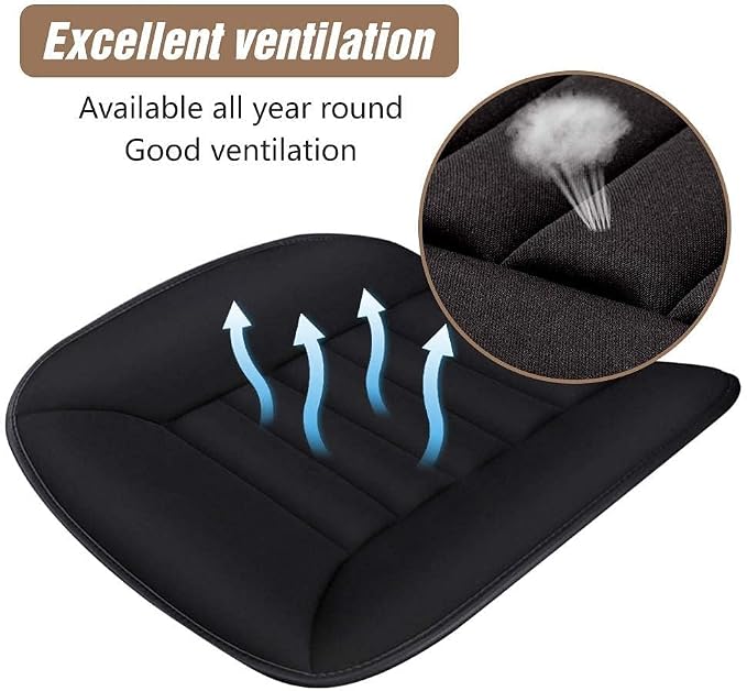 MYFAMIREA 2PCS Car Seat Cushion Pad 1.2" Thick Comfort Seat Protector for Car Driver Seat Office Chair Home Use Memory Foam Seat Cushion with Non Slip Bottom, 20'' x 18.5'', Black