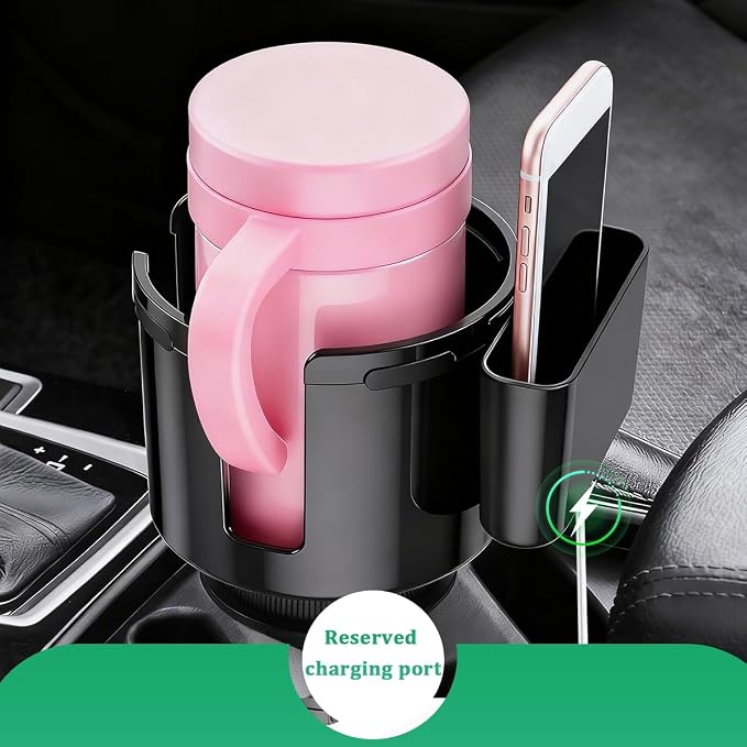 Car Cup Holder Expander, 2 in 1 Vehicle Cupholder Extender Adapter with Expandable Base & Phone Holder, Multifunctional Automotive Interior Water Bottle Accessories, Universal Fit