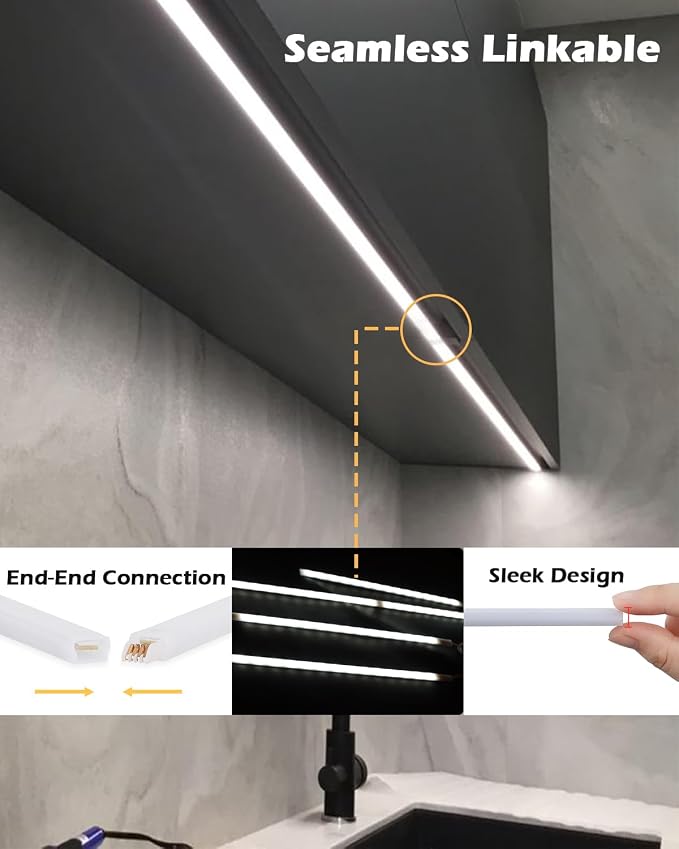 Cefrank LED Under Cabinet Lighting 6-Pack 12 inch Seamlessly Linkable Strip Light Bars for Cabinet, Kitchen, Shelf, Workbench, Cupboard, 1200 Lumen, Warm White 3000K