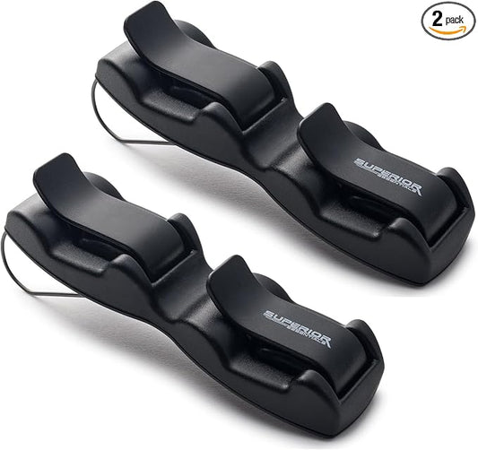 SUPERIOR ESSENTIALS Sunglass Holder for Car Visor Clip - Sun-Glasses Holder and Ticket Card Clips - Car Visor Accessories - Luxury Eyeglass Car Mount (Pack 2)