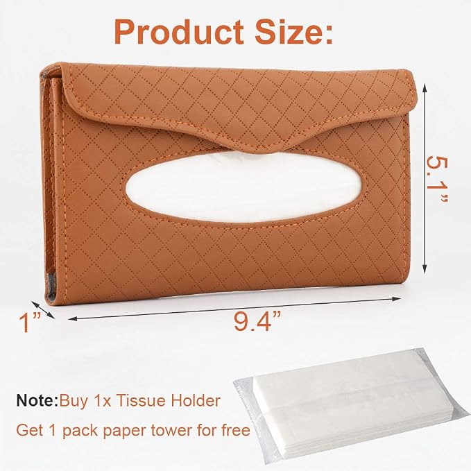 Car Tissue Holder - Sun Visor Napkin Holder, PU Leather Backseat Tissue Case for Truck (Brown)
