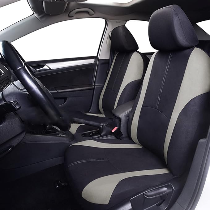 AICEL 9PCS Car Seat Covers Full Set Mesh Fabric Auto Seat Protectors Gray | Padded foam laminate, removable headrest design, washable fabric, snap fastening, universal fit, automotive accessories