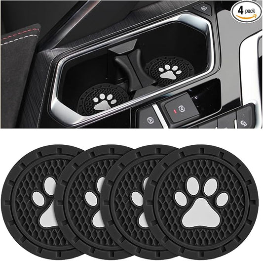 Osilly Car Cup Holder Coaster, 4 Pack PVC Paw Print Anti Slip Insert Coasters, 2.75 Inch Universal Cute Dog Paw Auto Drink Mat, Car Interior Accessories Decor for SUV, Truck, RV and More (Black)